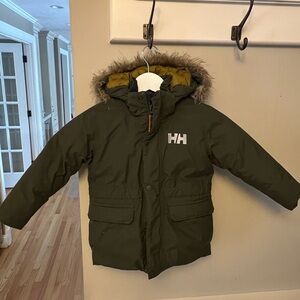 Helly Hansen Oslo Insulated Parka for Kids (4T) - Dark Green with Faux Fur Hood